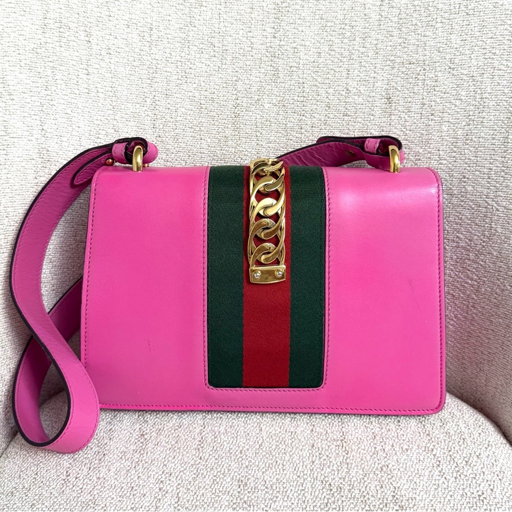 Authentic Gucci Sylvie Leather Shoulder Bag pink leather - Picture 7 of 16